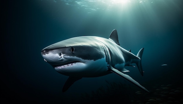 Majestic blacktip reef shark swimming in spooky underwater reef generated by artificial intelligence