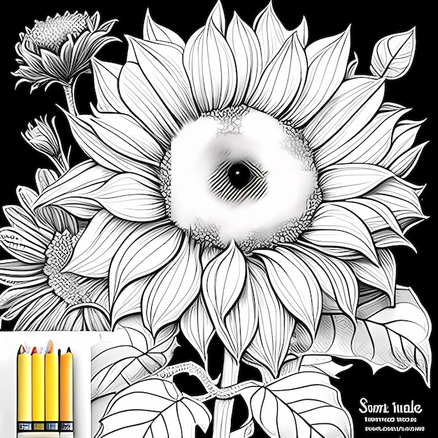 Majestic Blooms Detailed Sunflower Coloring Page for Relaxation and Creativity