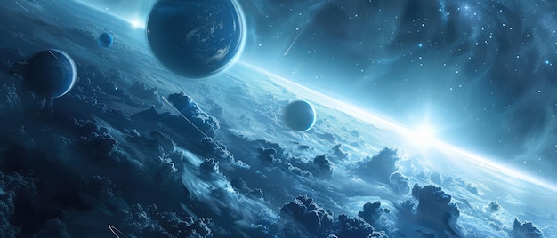 Majestic Blue Outer Space Planetary Landscape (Majestueus Blauw Planetair Landschap van de Ruimte)