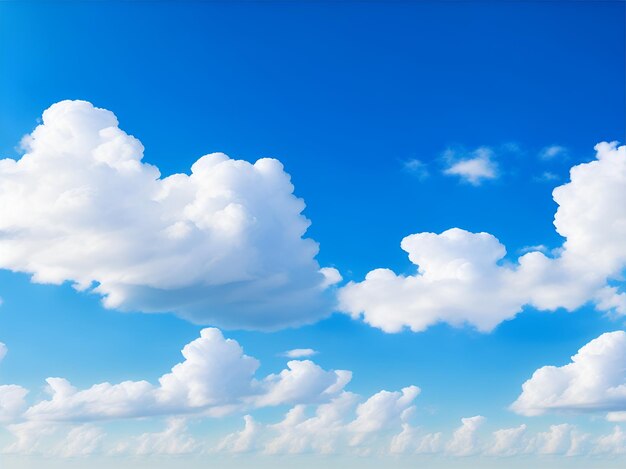 A majestic blue sky with fluffy white clouds rolling across the horizon