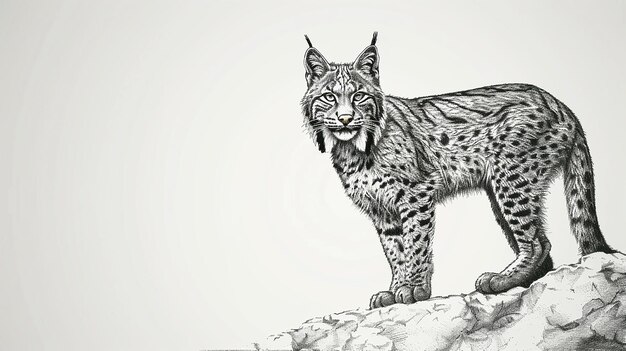 Majestic Bobcat on Ledge Detailed HandDrawn Illustration