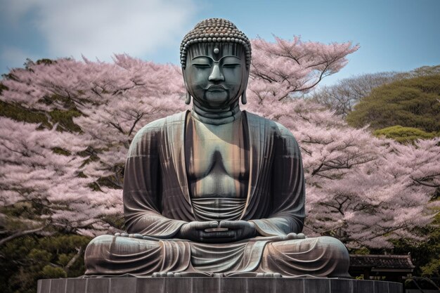 Photo majestic buddha of kamakura serenity in bronze generative ia