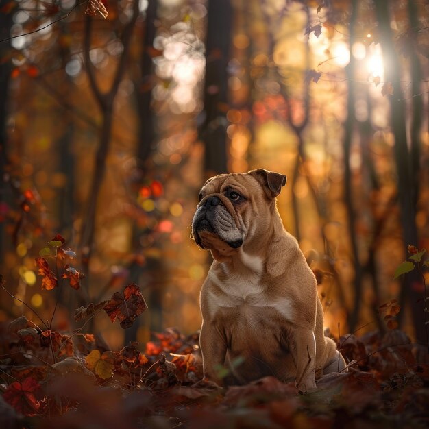 Majestic Bulldog Posing in Serene Forest Setting