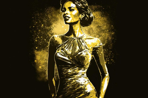 Majestic Business Woman in a Sparkling Gold Dress