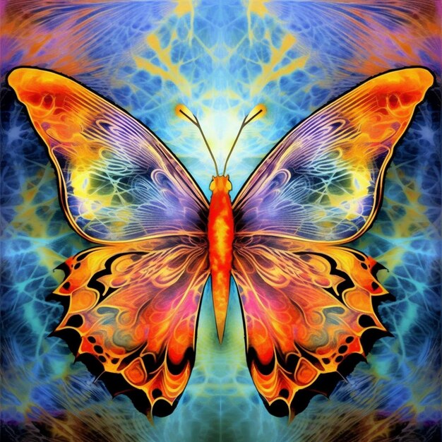 Majestic butterfly with fully visible symmetrical wings dark background