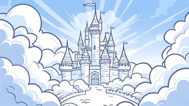 Photo a majestic castle rises above the clouds its spires and turrets reaching for the sky