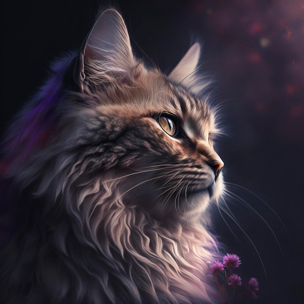 Majestic cat with purple and pink fur