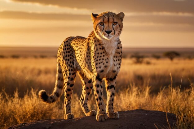 Majestic Cheetah in Golden Savannah Light