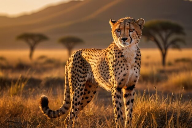 Majestic Cheetah in Golden Savannah Light