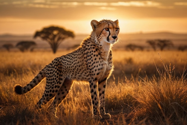 Majestic Cheetah in Golden Savannah Light