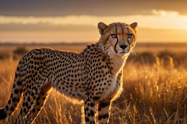 Majestic Cheetah in Golden Savannah Light