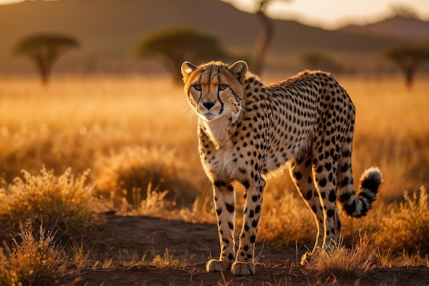 Majestic Cheetah in Golden Savannah Light