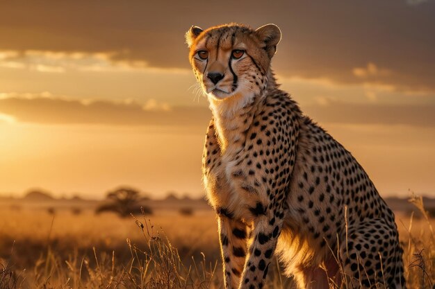 Majestic Cheetah in Golden Savannah Light