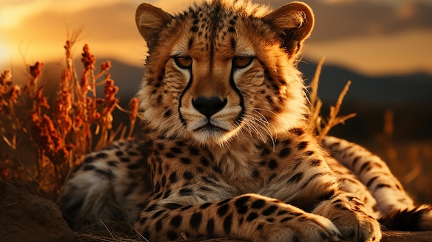 Majestic cheetah lying in wilderness area