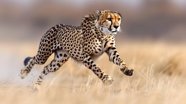 Majestic Cheetah Sprinting in the Savannah with Blurred Background Demonstrating Speed and Agility