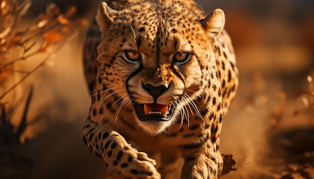 Majestic cheetah walking in african wilderness beauty in nature generated by artificial intelligence