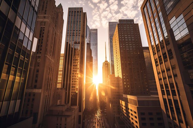 A majestic city skyline during the golden hour