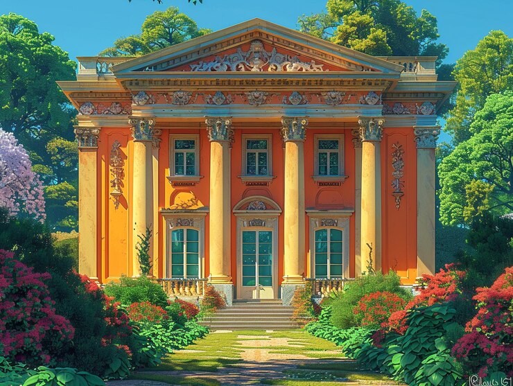 Photo majestic classical architecture amidst verdant nature