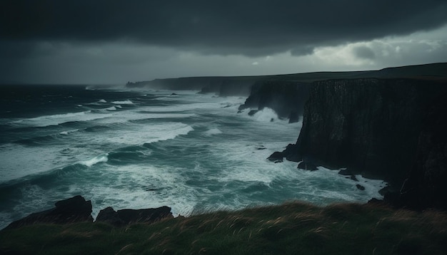 Majestic cliff crashing waves spray no people generated by AI