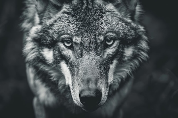 Majestic close up portrait of female grey wolf