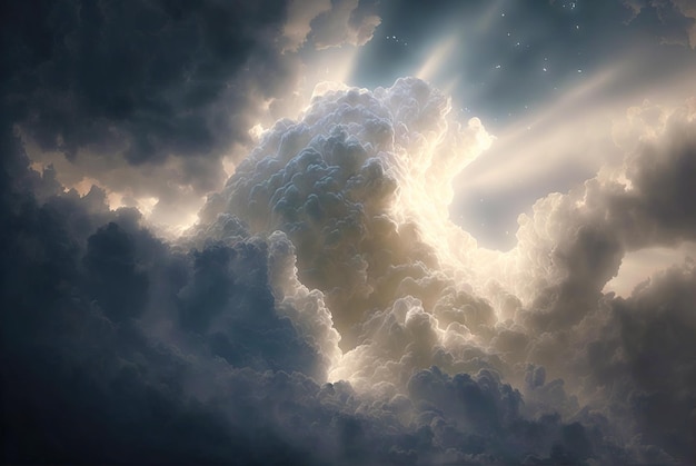 밝은 태양 광선이 있는 장엄한 구름 풍경 멋진 구름 배경 Generative AI
