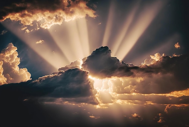 明るい太陽光線のある雄大な雲景と豪華な雲の背景生成aiを持つ太陽セット