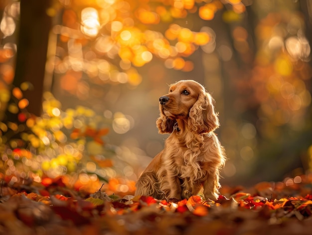 Majestic Cocker Spaniel sitting gracefully in dense forest setting