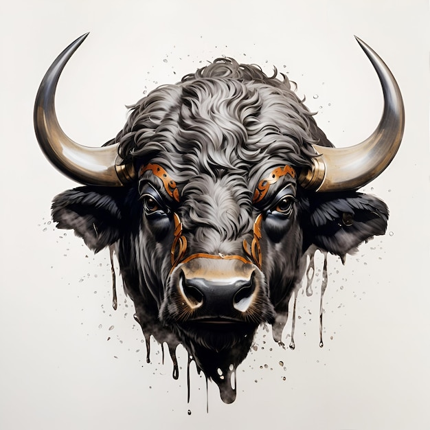 A majestic colorful buffalo head mascot logo with splash design generated by AI