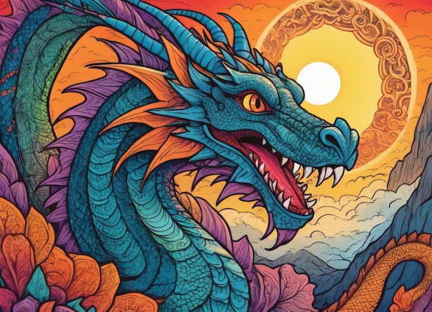 Photo majestic colorful dragon among bright colors