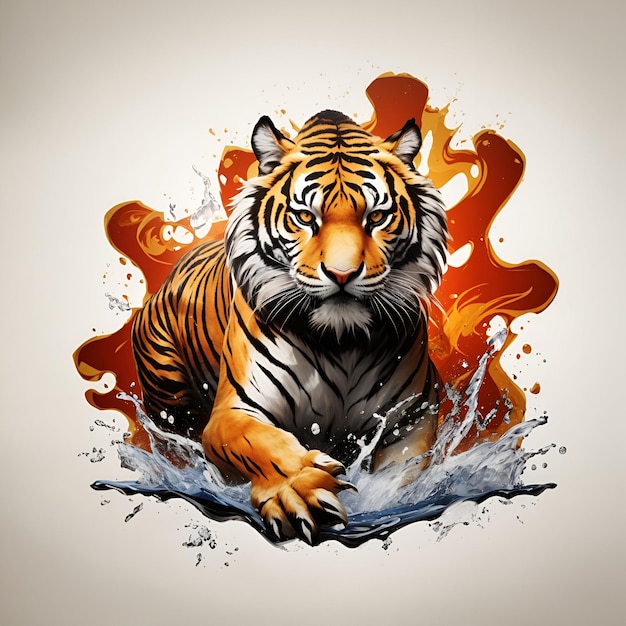 A majestic colorful tiger head mascot logo with splash design generated by AI