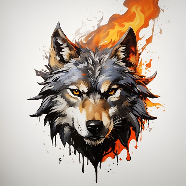 A majestic colorful wolf head mascot logo with splash design