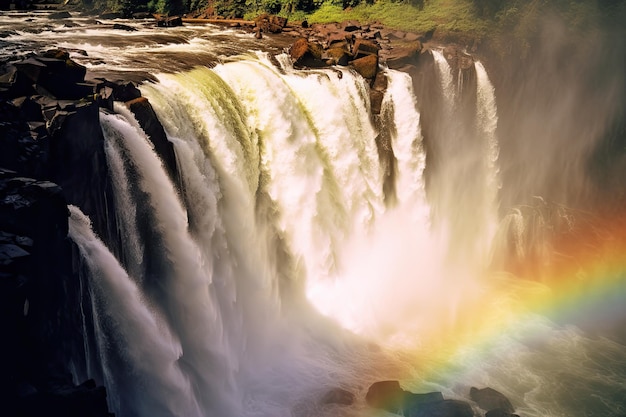 Величественное сочетание водопада и яркой радуги Генеративный ИИ
