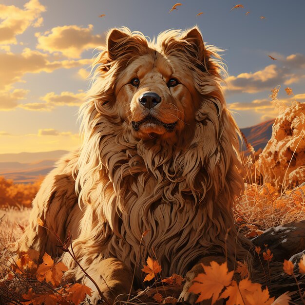 Majestic Companion Beeld van een majestueuze hond die rust in de schemering