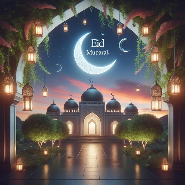 Majestic Crescent viert Eid met islamitische architectuur en natuur in een prachtige 3D-rendering