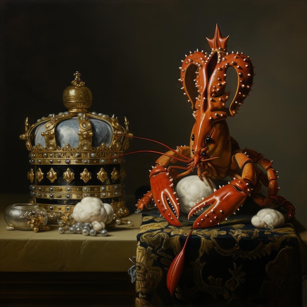 Photo the majestic crustacean lobster reigns supreme adorned with royal crown jewels in the pieter claesz