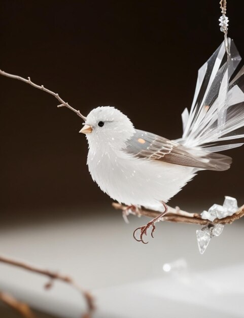 A majestic crystal sparrow perched atop a majestic crystal tree