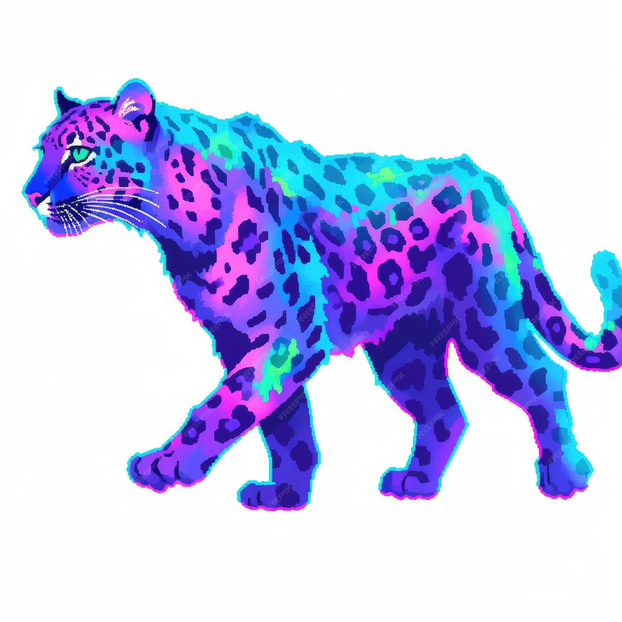 Premium AI Image | Majestic Cyaneous Panther Vibrant Pixel Art Leopard
