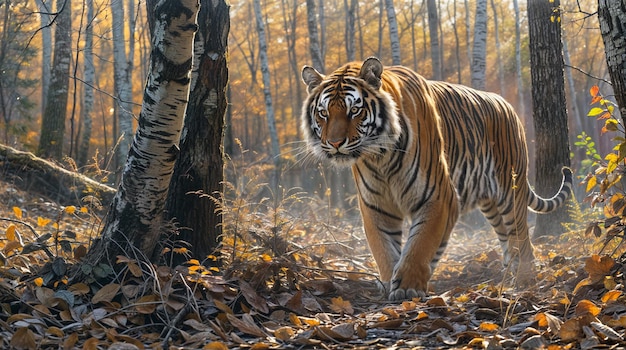 Photo a majestic and dangerous looking tiger in the woods walking