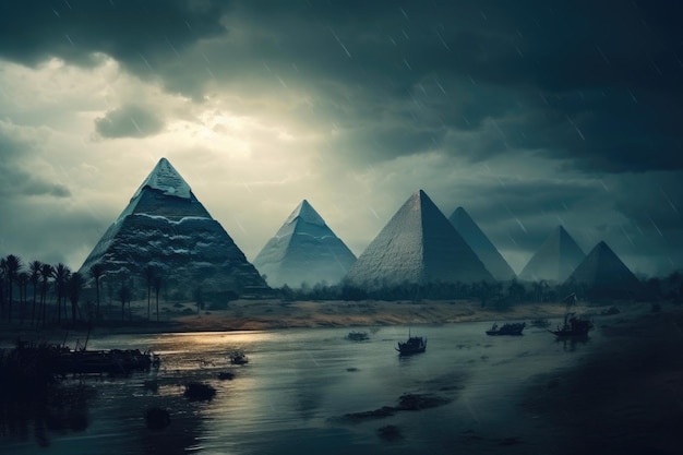 Majestic Dawn Pyramids Along the Nile