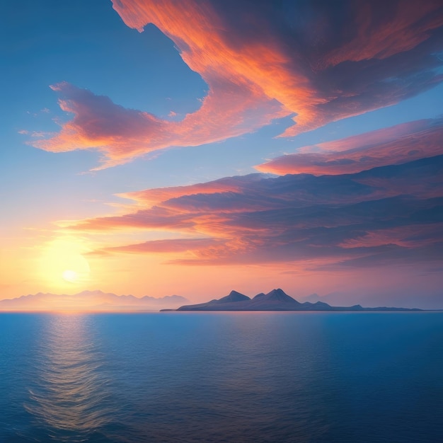 A majestic deep blue ocean with heart a rocky shoreline