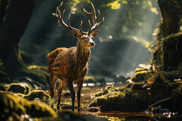 Majestic deer in the clearing of the forest generative IA