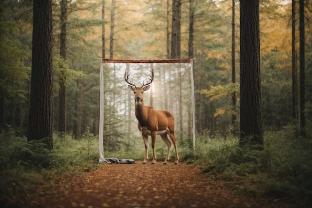 A Majestic Deer Standing Gracefully Amongst the Serene Beauty of the Enchanting Forest