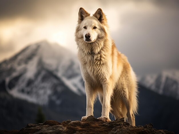 Majestic dog standing proudly on a mountain peak
