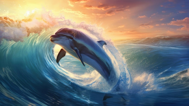 Majestic dolphin leaping out of the ocean