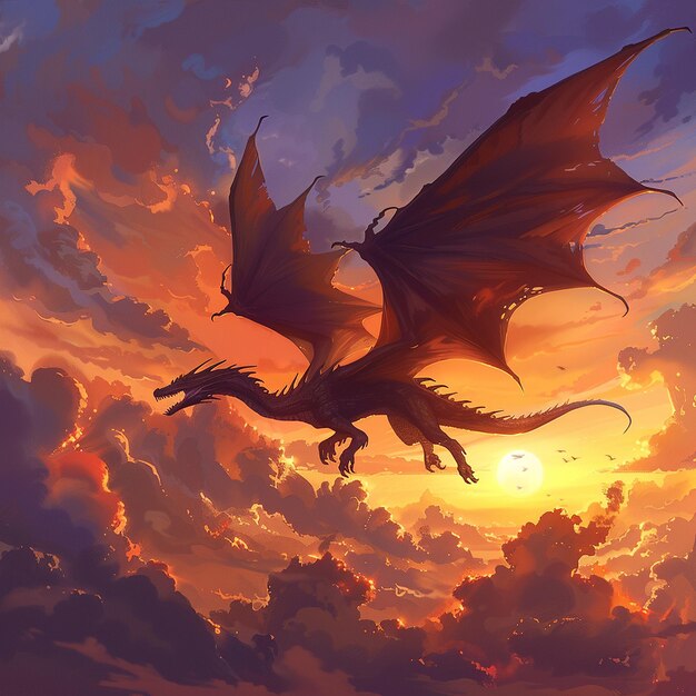 Majestic Dragon Soaring at Sunset