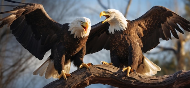 Photo majestic duo unveiling the splendor of two bald eagles in their natural habitat