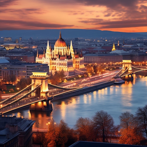 Majestic Dusk View of Budapest with Danube River and Historical Buildings