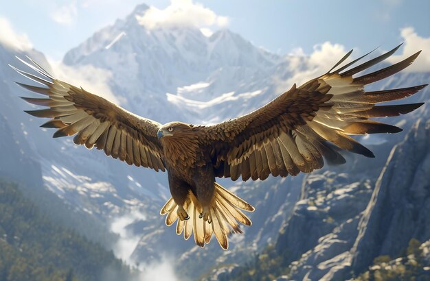 a majestic eagle flies over a mountainous landscape