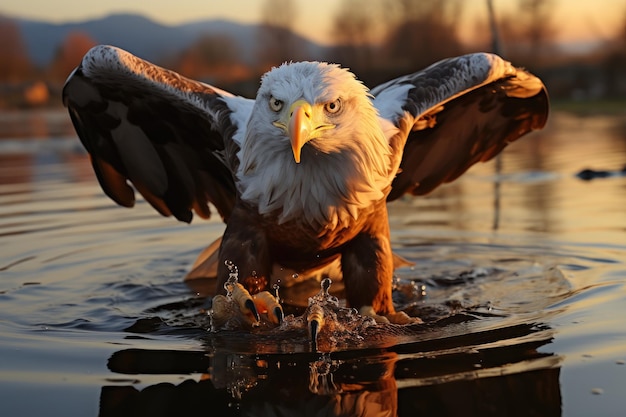 Photo majestic eagle on gold valley about to dive generative ia