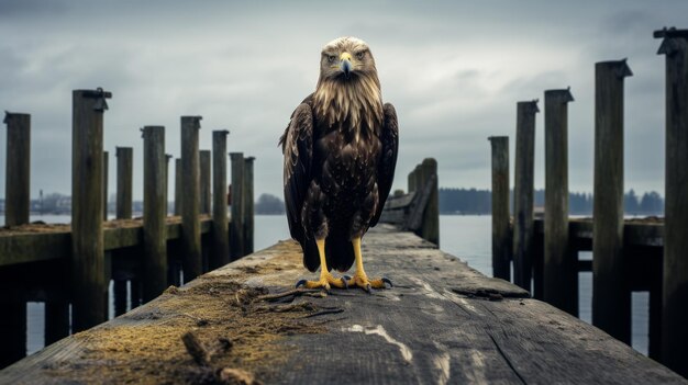 Photo majestic eagle perched on weathered pier